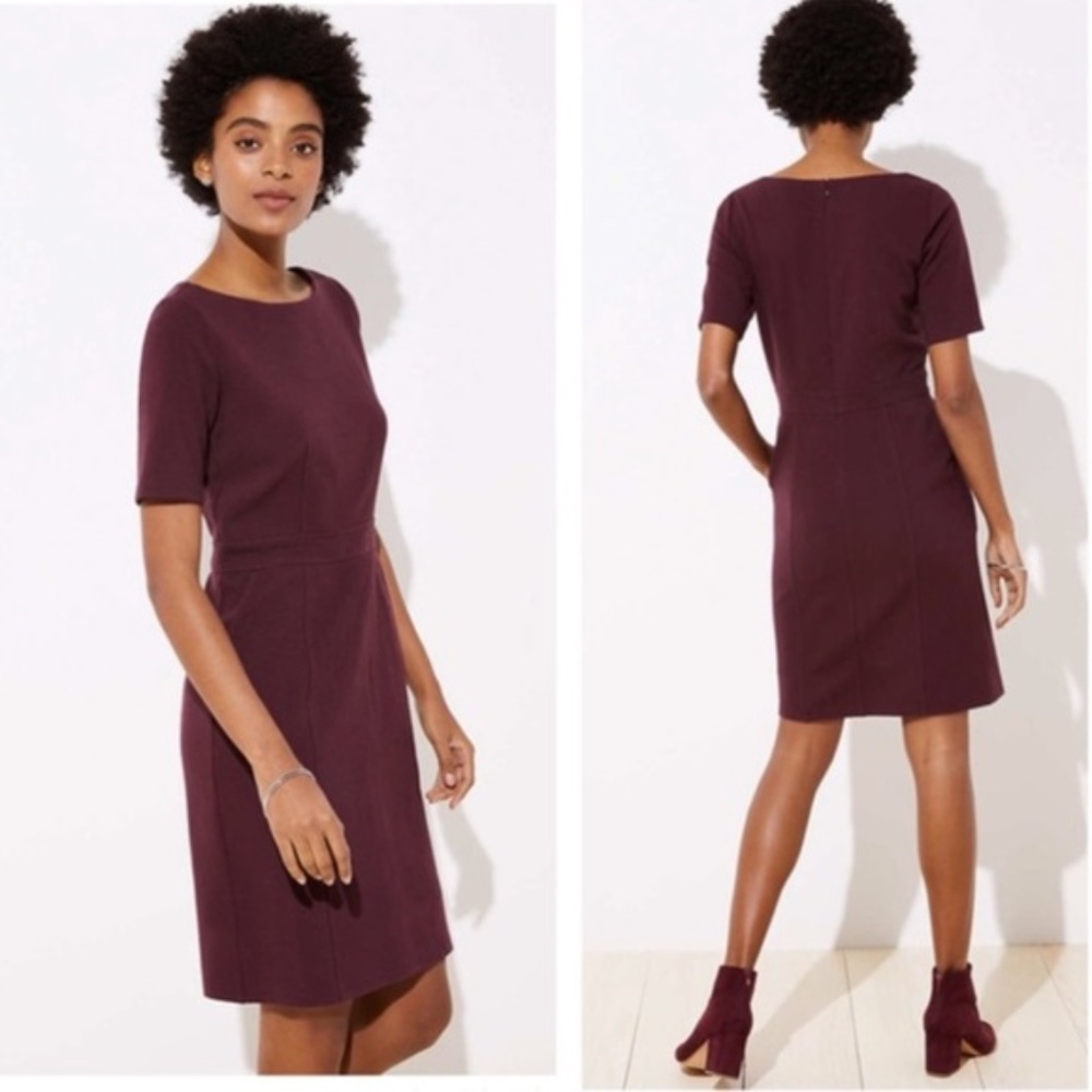 LOFT Pocket Sheath Dress w/ short sleeves & pockets Size 4 Classic Plum